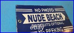 Vintage Nude Beach Porcelain Gas Service Station Pump No Peeking