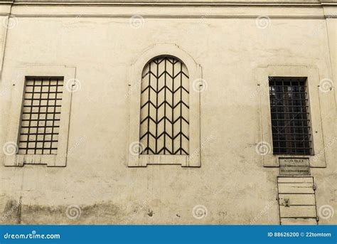 Lattice Windows Of An Old Classic Building In Rome Italy Stock Photo