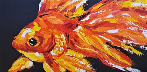 Goldfish By Lisa Fahey Illustration Art Arcylic Painting Canvas