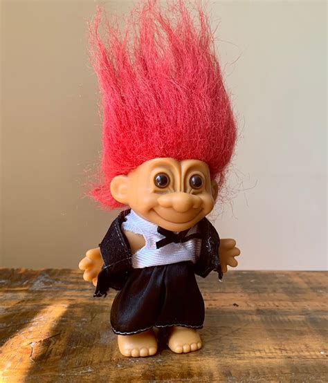 Vintage 1980s 1990s Russ Red Hair Troll In Black And Etsy