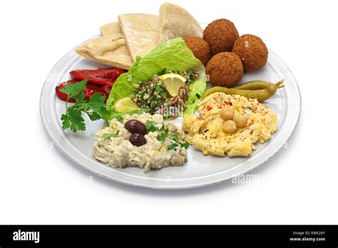 Hummus Falafel Baba Ghanoush Tabbouleh And Pita Middle Eastern