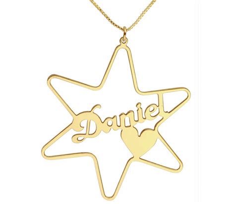 18k Gold Plated Cursive English Name Necklace Star Of David