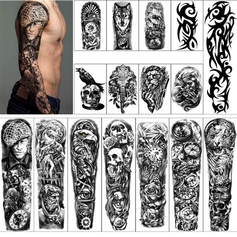 fanrui 24 sheets cool super large full arm temporary tattoo sleeve for men with sheets full