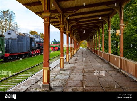 Platform Of Old Vintage Railway Station In Haapsalu Estonia Stock