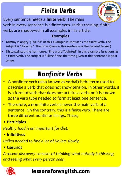 Infinitive, definition, examples of infinitive, exercise or worksheet for students, of class 4, 5, 6, 7, 8, 9, 10, 11, 12, uses, rules, pdf. 7 Finite Verbs, Definition and Example Sentences - Lessons ...