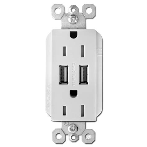 Usb Power Outlet Dual Port Duplex Receptacle 15a White