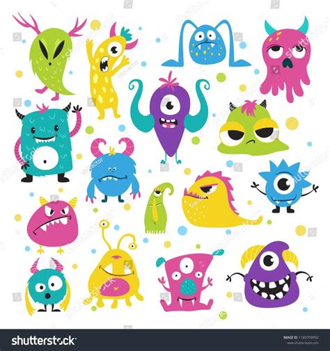 Cute Little Monsters Bright Colors Collection Vetor Stock Livre De