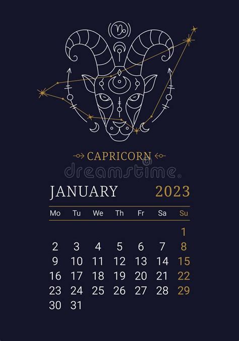 2023 Astrology Wall Monthly Calendar With Capricorn Zodiac Sign Stock