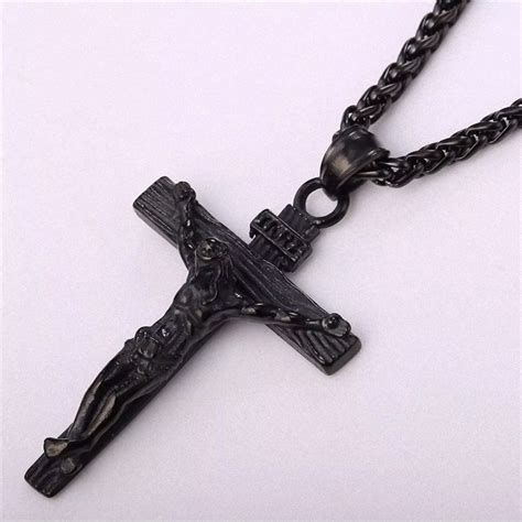 Black Crucifix Jesus Cross Necklace Brand New In The Bag Gold Chains