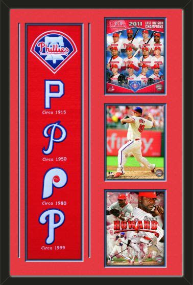 One Framed Philadelphia Phillies Heritage Banner With Three 8 X 10 Inch