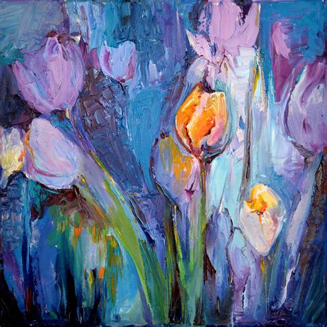 Blue Tulips Modern Painting Flower Oil Painting Floral Painting