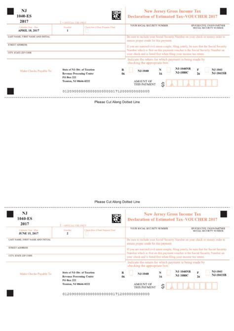 Fillable Form Nj 1040Es  Declaration Of Estimated Tax  Voucher