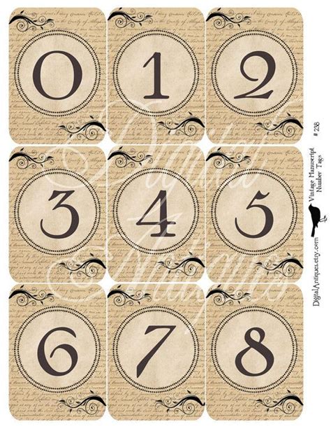 Vintage Manuscript Numbers Tags Digital Download Numbers Typography