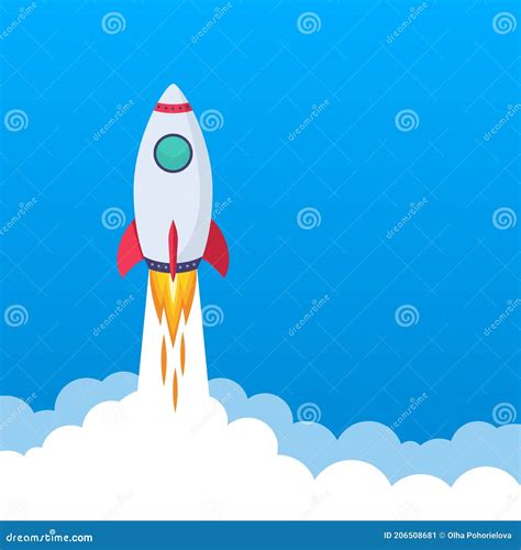 Rocket With Flame In Flying Spaceship Launching Space Exploration War Weapon Concept Icon In