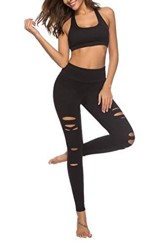 dibaolong womens high waist yoga pants cutout ripped tummy control workout running yoga skinny