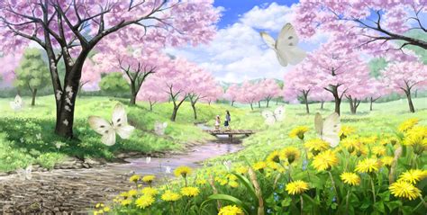Anime Landscape Butterfly Hd Wallpaper Wallpaper Flare