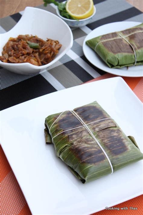 Shrimp Coconut Rice Wrapped In Banana Leaf Cooking With Thas