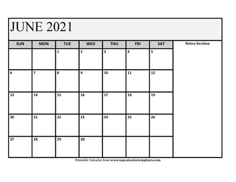 June 2021 Printable Calendar Monthly Templates