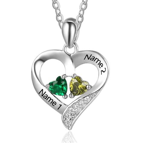 Buy Sterling Silver Personalized 2 Names Necklace With 2 Heart