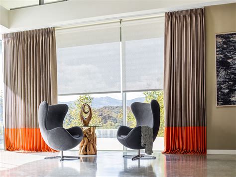 Drapes make an excellent window treatment on these spans of windows, as they can be swept aside during the day to maintain the views of nature and. Solar Shades in Crystal Weave look right at home in mid-century modern designs.… | Window shades ...