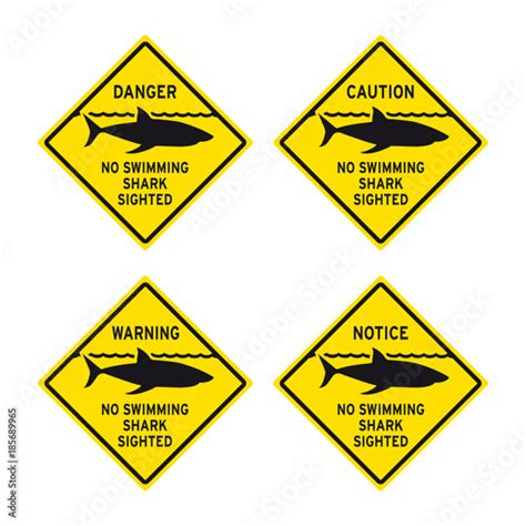 Danger No Swimming Shark Spotted Sign Set Stock Image And Royalty