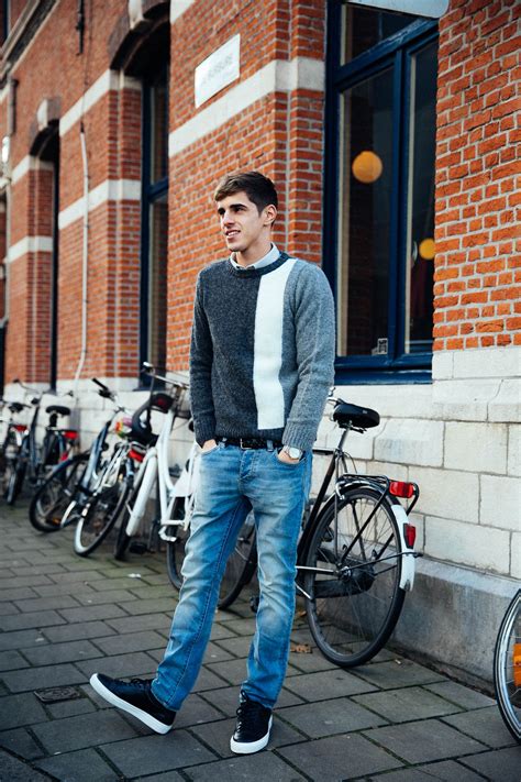 Browse jeans by fit to find everything you want, from the super skinny jean to the loose fit jean, dad jean, denim overalls, and everything in between. Color block sweater + button up + light wash jeans + black ...