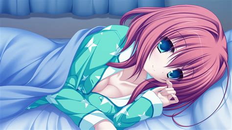 412292 Anime Girls In Bed Blue Eyes Pyjamas Redhead Cleavage Lunaris Filia Mikagami