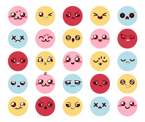 Conjunto De Vectores De Caracteres Emojis Kawaii Emoticon Emoji De