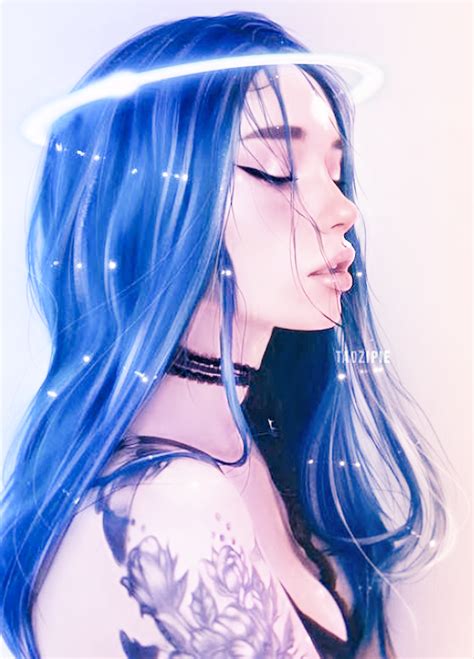 Not So Angelic Blue Haired Girl Bright Blue Hair Realistic Hair Drawing