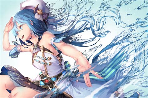 anime girl smiling water splash aqua hair aqua hair cartoon wallpaper hd original wallpaper