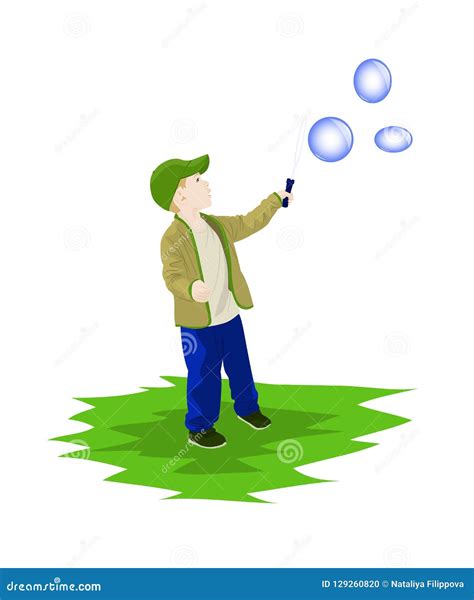 Boy Blows Out Bubbles Stock Vector Illustration Of Little 129260820