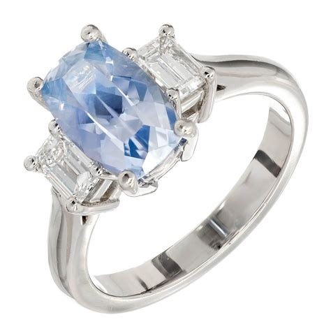 Cornflower Natural Blue Sapphire Diamond Three Stone Engagement Ring At