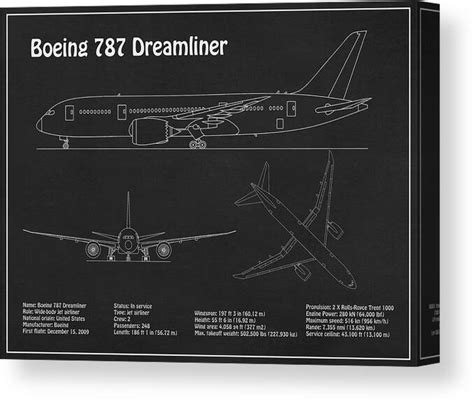 Boeing 787 Dreamliner Airplane Blueprint Drawing Plans Pd Canvas