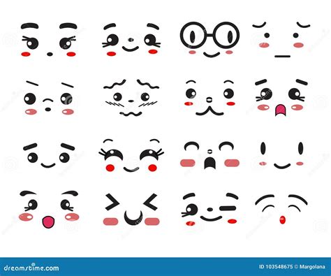 Kawaii Cute Smile Emoticons And Japanese Anime Emoji Cartoon Vector