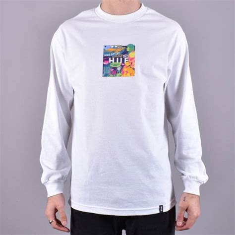 Huf Comics Box Logo Long Sleeve Skate T Shirt White Skate Clothing