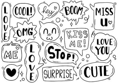 Premium Vector Hand Drawn Background Set Of Cute Speech Bubble Text