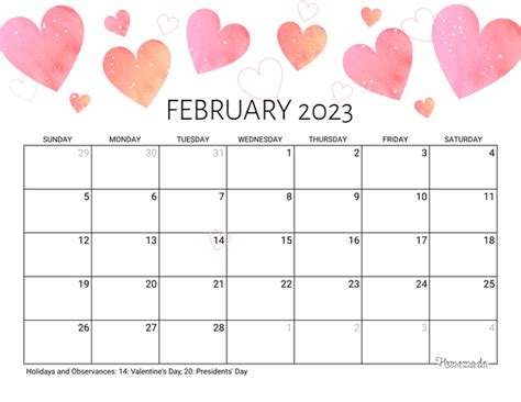 Free Cute Printable February Calendar