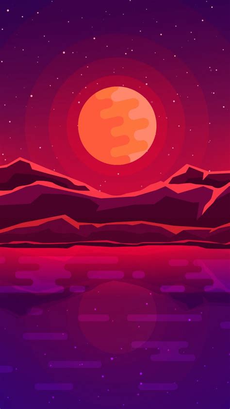 Free Download Moon Rays Red Space Sky Abstract Mountains 720x1280