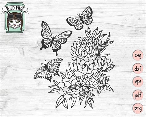 Butterflies and Flowers SVG File Butterfly Svg Flowers Svg - Etsy