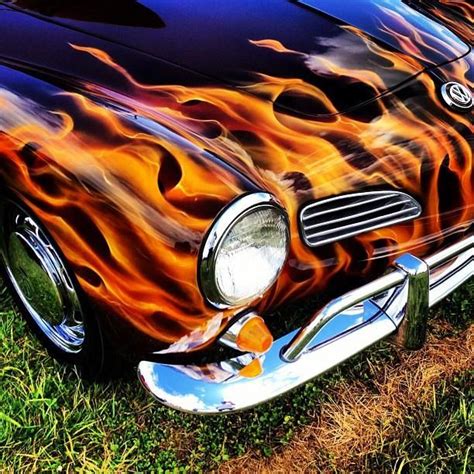 Obviously a ricer/fwd with a flame job wouldnt be right, but maybe an old truck from the 40's 50's or 60's could pull it off. Karmann Ghia with true flame paint job | Karmann ghia ...