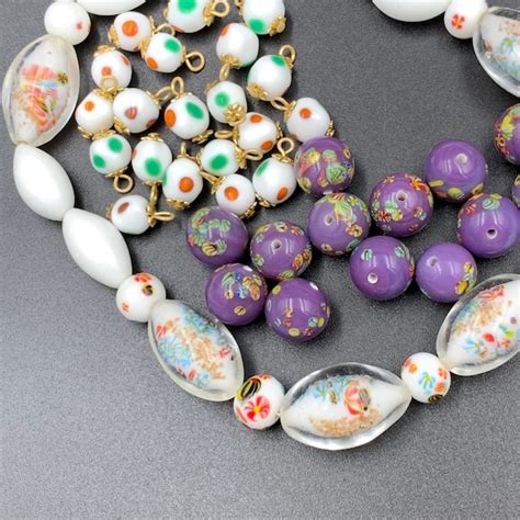 Vintage Japanese Glass Beads Necklace Gem
