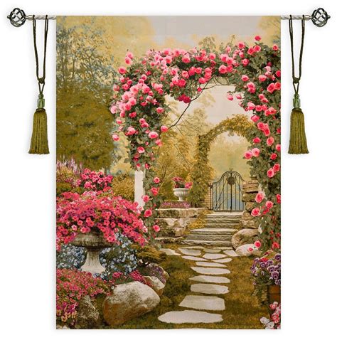 Floral Arch View Iii Large Tapestry Wall Hanging Garden Scene H77 X W54