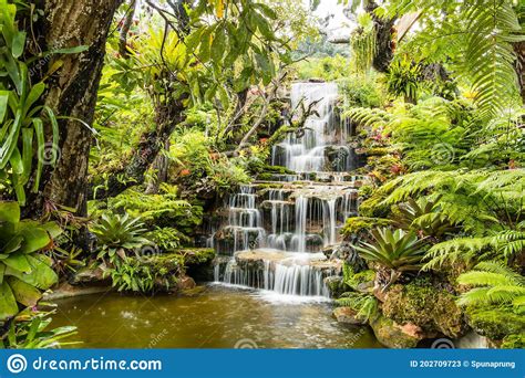 The Waterfall In A Beautiful Garden Thailand Stock Image Image Of