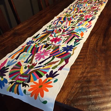 Otomi Hand Embroidered Table Runner Multi Color