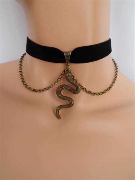 Snake Choker Black Velvet Choker Stretch Ribbon Snake Etsy UK