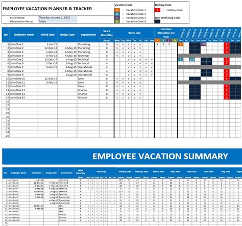 employee vacation planner template excel task list templates