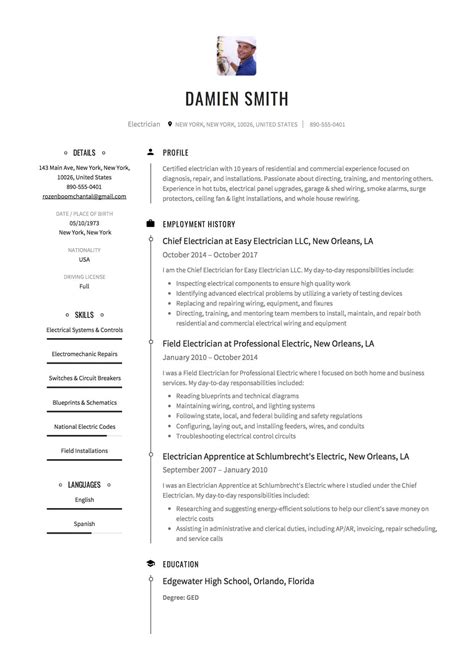 Learn the best words for your resume with our huge. Electrician Resume Sample | Mt Home Arts