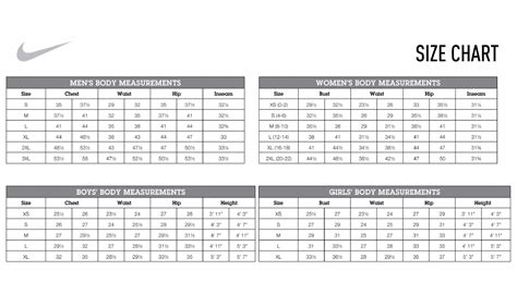 Sportswear Size Chart Nike Download Printable Pdf Templateroller