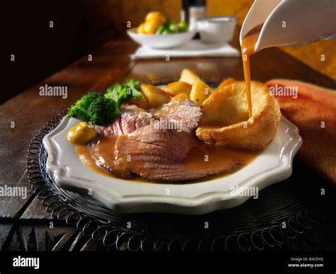 Traditional British Roast Dinner With Roast Beef Roast Potatoes