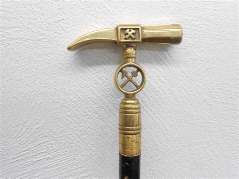 Old Masonic Freemasons Ceremonial Hammer Brass Walking Stick That Opens